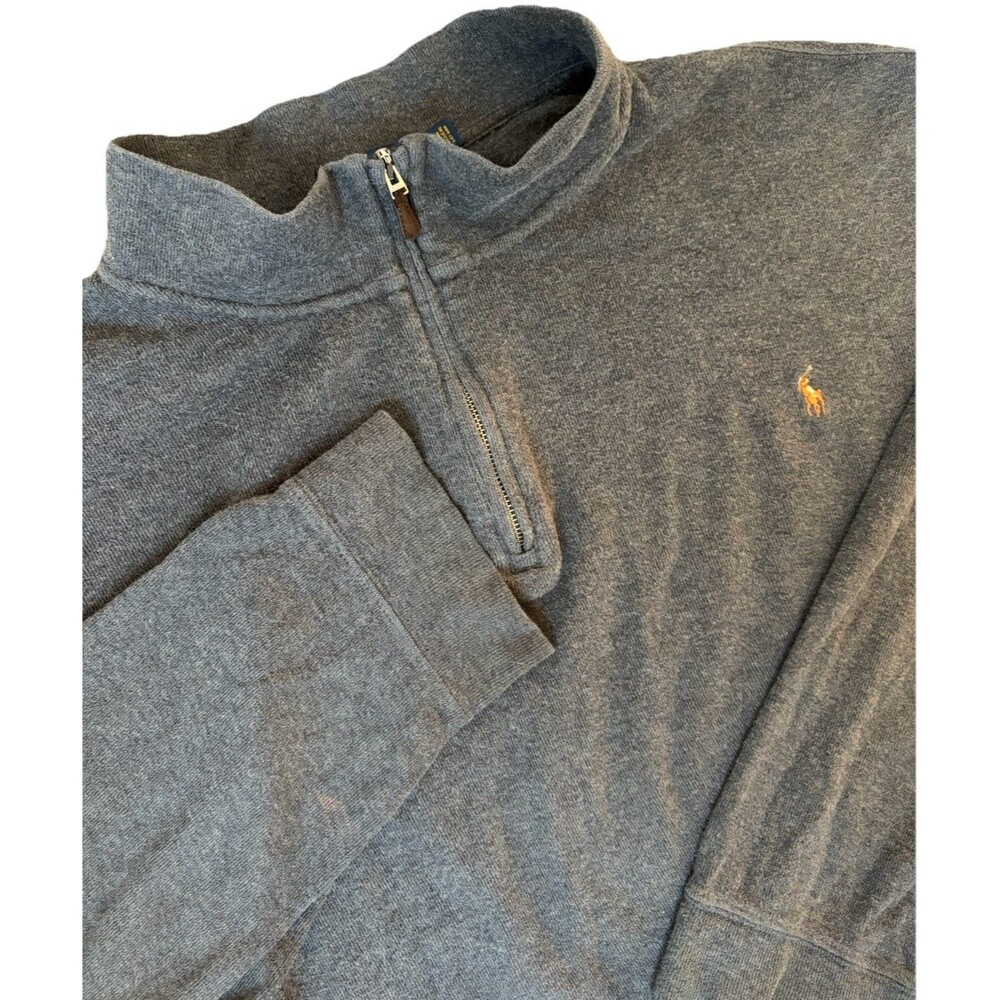 Polo Ralph Lauren 5XB 1/4 Zip Estate Rib Pullover Cotton Sweater Flesh Pony Gray